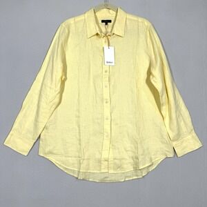 Quince Top Womens Large European Linen Shirt Long Sleeve Button Soft Yellow NWT
